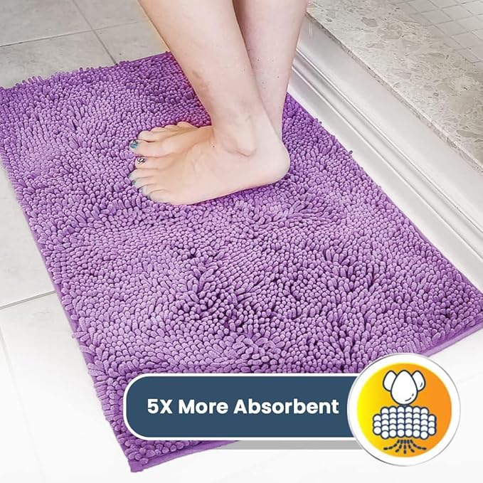 Muddy Mat® | Super Absorbent Door Mat Indoor, Microfiber Quick Dry Chenille Entryway Rug, Non-Slip Front Door Mat, Indoor Mats for Entryway, Machine Washable Pet Rug, Purple 24" x 72"
