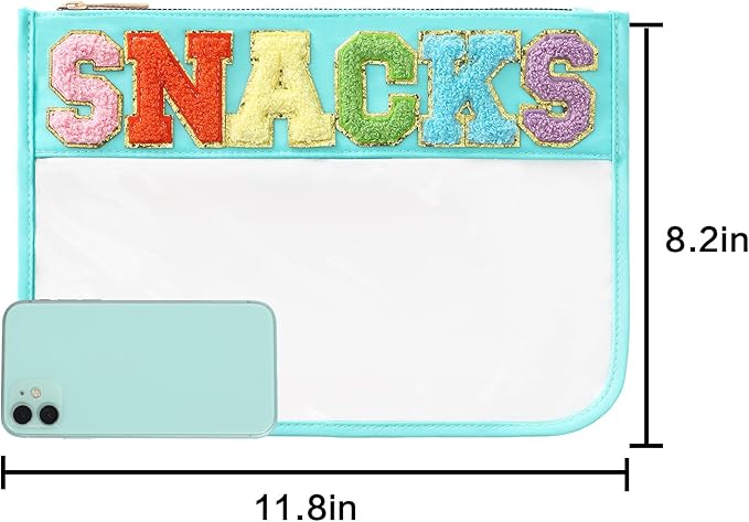 DYSHAYEN Chenille Letter Clear Zipper Pouch for Travel,Nylon Clear Cosmetic Bag,Makeup Travel Bag for Women Girls 11.8 Inches x 8.2 Inches