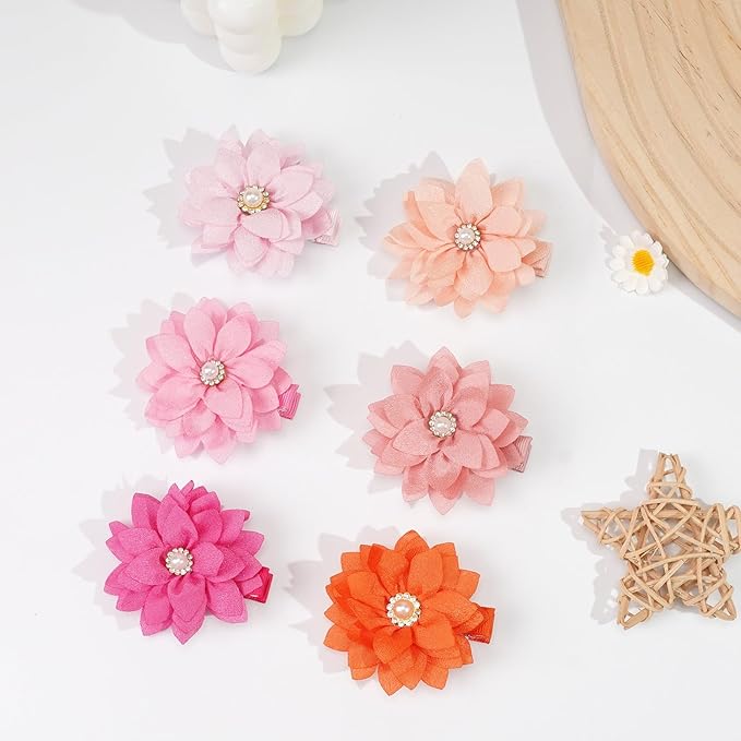 DeD 40PCS 2.3" Chiffon Flower Hair Bows Clips with Rhinestone Flower Tiny Hair Clips Fine Hair for Girls Infants Toddlers Set of 20 Pairs