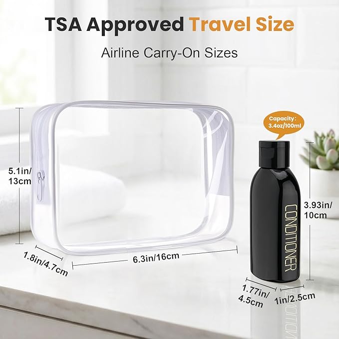 Cosywell Travel Bottles for Toiletries 4pcs 3.4oz Travel Shampoo and Conditioner Bottles TSA Approved Travel Size Containers Leak Proof Small Plastic Squeeze Bottles with Flip Cap(Black)