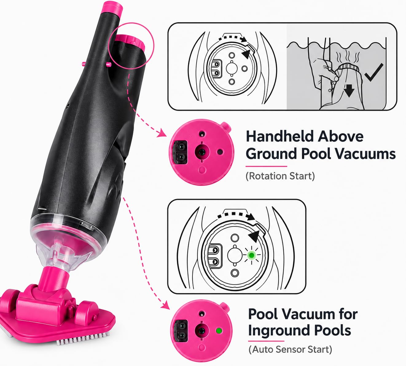 Rechargeable Handheld Hot Tub Spa Pool Vacuum, Cordless IPX8 Waterproof Cleaner with 90-Min Runtime, 2 Brush Heads, Spot Cleaner for Inflatable Pools, Spas & Small Pools up to 20ft, Dyson-Style Gray