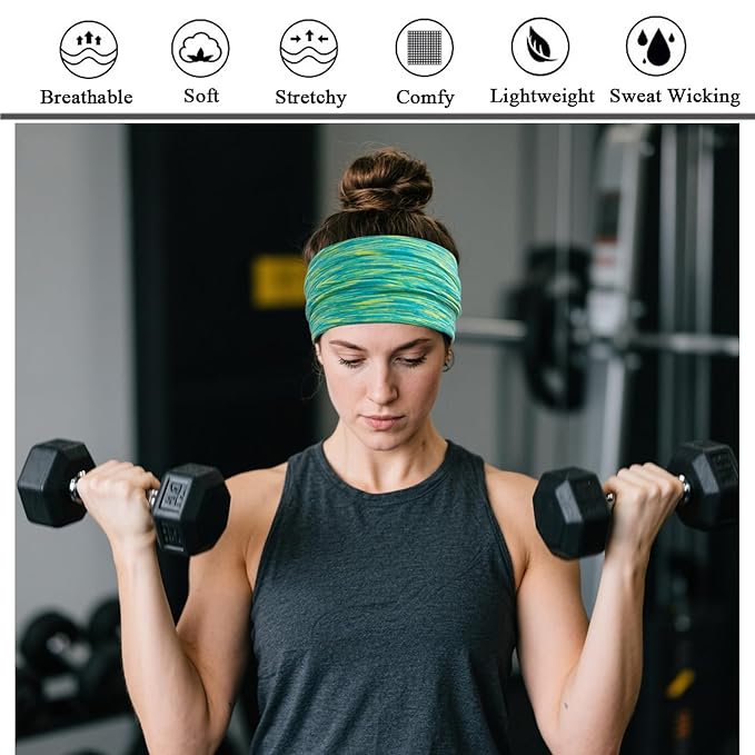Sefiinh Wide Headbands For Women Stretch Headband Boho Head Bands Women's Hair Band Turban Workout Hairband Accessories Space Dyed 6 Pack