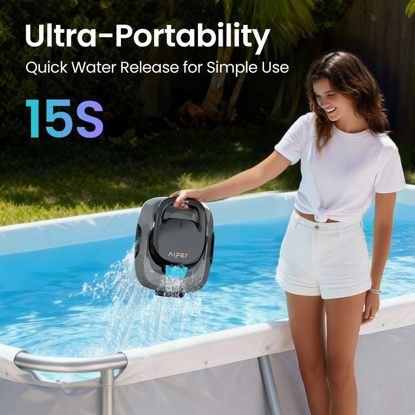 AIPER Scuba SE Cordless Pool Cleaner with 90-Min Runtime, Smart Self-Parking, Lightweight, Pool Vacuum for Above Ground Flat Pools up to 860 Sq.ft