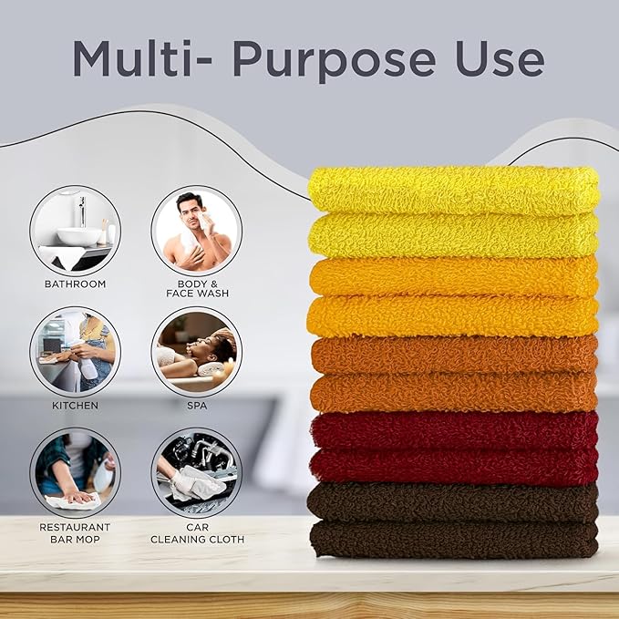 DecorRack 10 Pack 100% Cotton Wash Cloth, Luxurious Soft, 12 x 12 inch Ultra Absorbent, Machine Washable Washcloths, Assorted Set 1 (10 Pack)