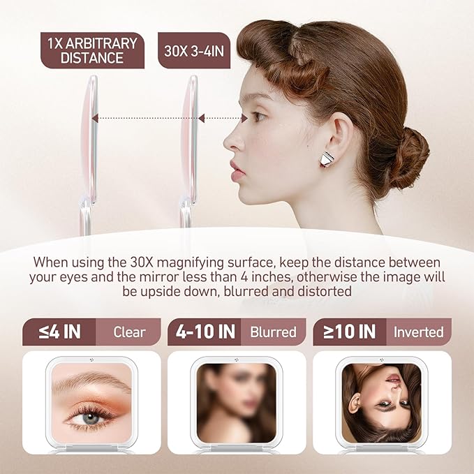 30X Magnifying Mirror, Compact Travel Mirror for Purse & Pocket, Double-Sided 1X/30X HD Makeup Mirror with Tweezers - Portable Mirror for Eyebrow Plucking, Daily Beauty & Travel Essentials, Rose