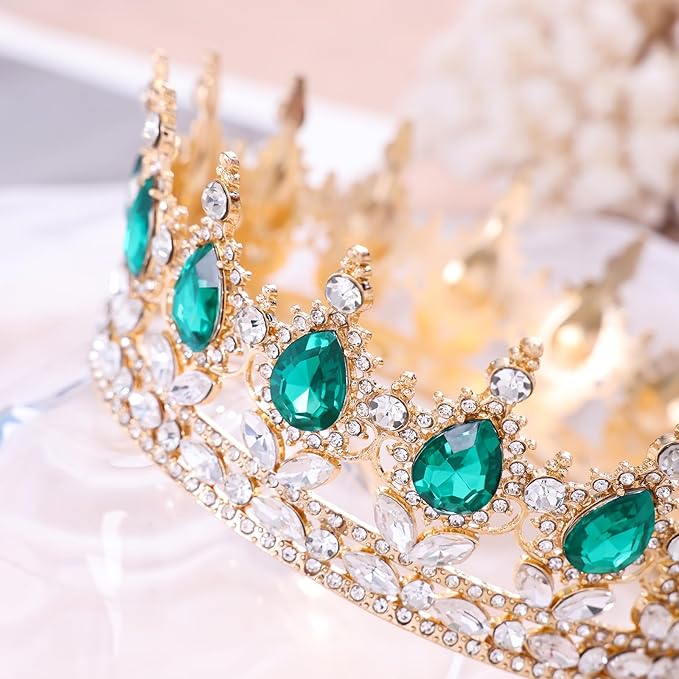 Green Queen Crown for Women Crystal Tiara for Women Rhinestone Wedding Headband for Bride Hair Accessories for Costume Birthday Party Prom Gifts