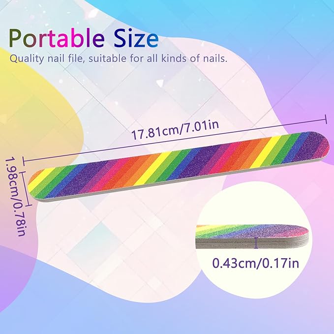 12PCS Professional Double-Sided 100/180 Grit Nail Files Colorful Manicure Pedicure Tools