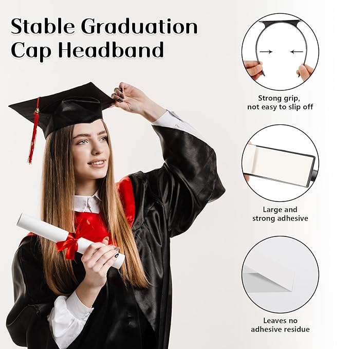UQM 2 Pack Graduation Cap Headband Insert - Secures Cap and Keeps Hairstyle, Upgraded Interior Design