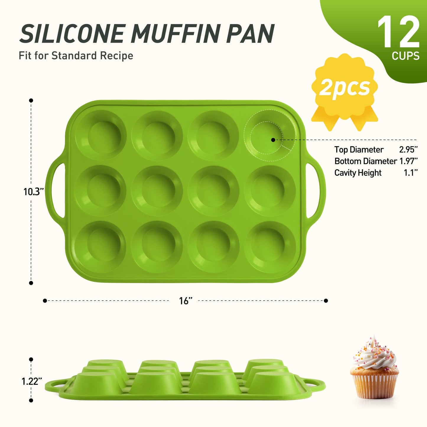 2 Packs 12 Cups Silicone Muffin Pan with Metal Reinforced Frame Regular Size Cupcake Pan Tray Egg Bites Silicone Circle Cookie Molds Muffin Tin Tart Pans Baking Sheet Set for Breakfast Sandwiches
