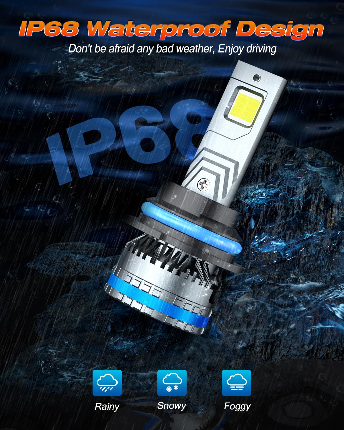 FAHREN 9007/HB5 Bulbs,Upgraded 120W 80000LM fog Lighting Bulb with fan, 6500K Cool White IP68 Waterproof,Pack of 2