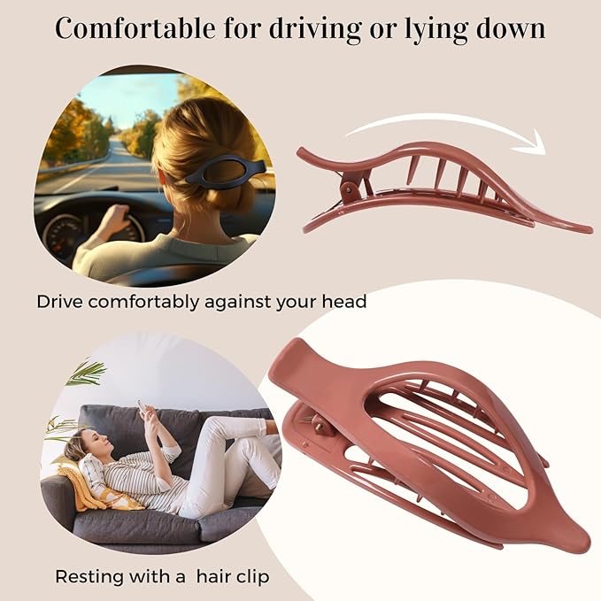 8 Pack Glossy Flat Hair Clips for Women – Large No-Slip Claw Barrettes in Mustard, Orange, Rust Red & Plum, Shiny Finish Strong Hold for Thick & Thin Hair