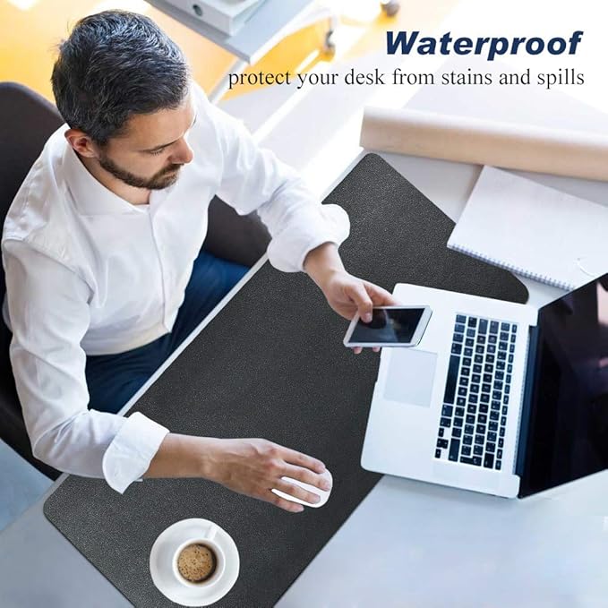 Desk Pad for Office Home 31" x 13",PU Leather Waterproof Large Desk Writing Mat Organizer,Multifunctional Ultra Thin Dual Use Desk Blotters Mouse Pad Protector ?€? (Black)