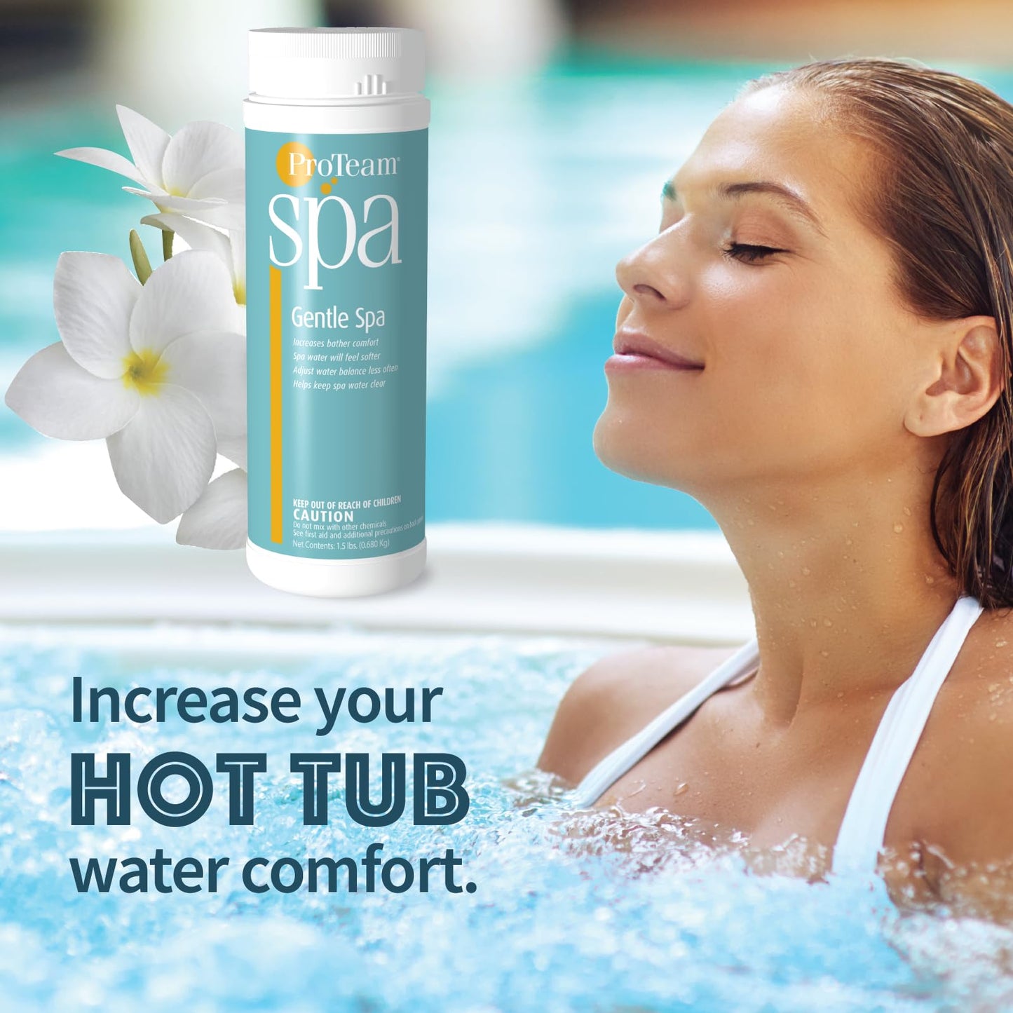 ProTeam Gentle Spa Hot Tub Water Softener & Conditioner — Softens Hard Water, Prevents Scum Lines & Skin Irritation, Borate pH Stabilizer — Fresh Scent, 1.5 lb + SplashWiz Care e-Book