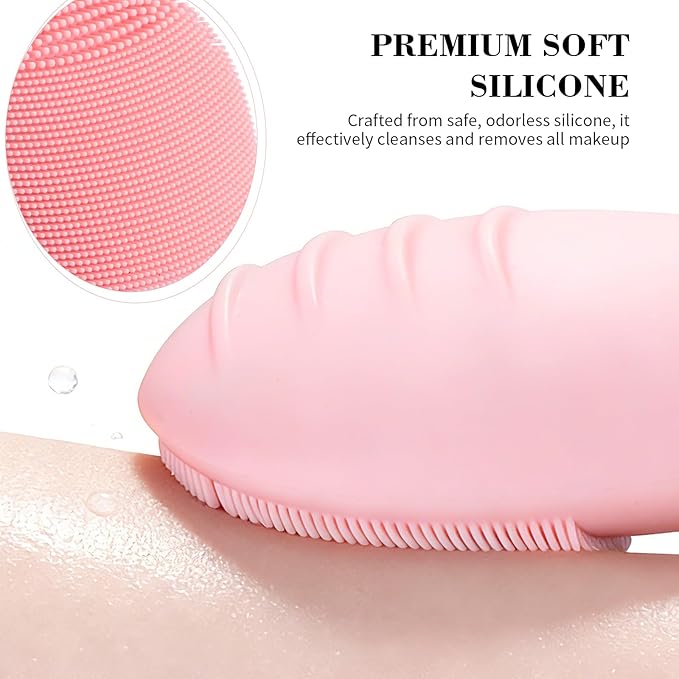 Facial Cleansing Brush, Rechargeable Silicone Face Scrubber with 5 Cleansing Modes, Portable Vibrating Exfoliator Scrubber for Deep Cleaning, Waterproof Face Brush for Women(Pink)