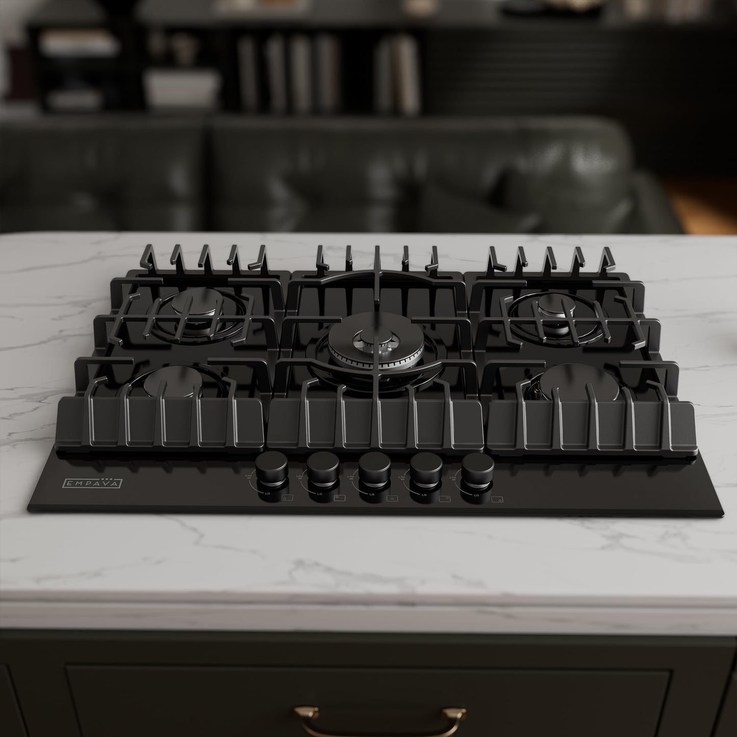 Empava 30 Inch Gas Stove Cooktop 5 Italy Sabaf Sealed Burners NG/LPG Convertible in Black Tempered Glass