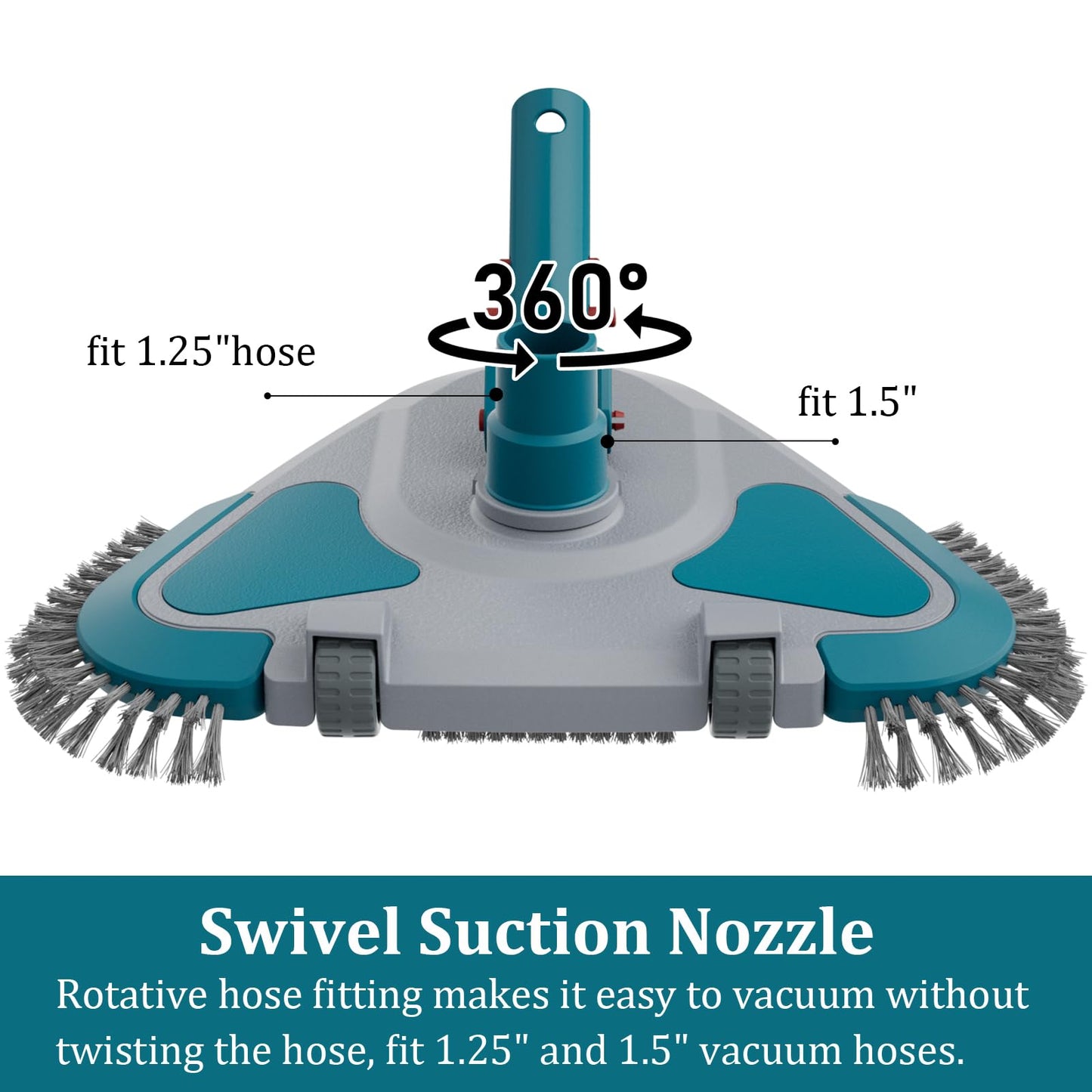 Upgrade Pro Weighted Triangular Pool Rotative Vacuum Head with Brush & EZ Clip Handle - for Cleaning Surface Safe on Vinyl Lined Pools