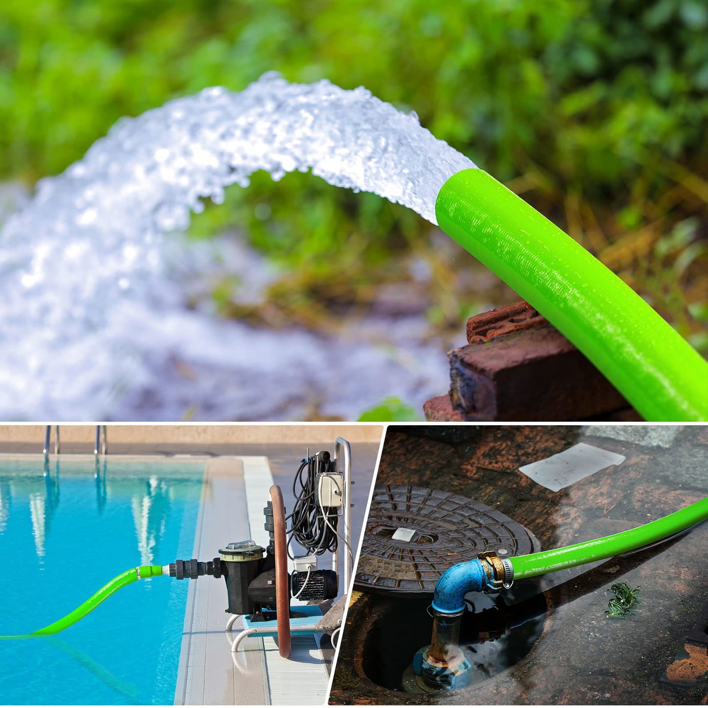 Jin&Bao 2" x 25 FT Pool Backwash Hose, Heavy Duty Reinforced Lay-Flat Discharge Hose, Burst Resistant Drain Hose with 2 Clamps, for Pool Filter & Sump Pump-Blue