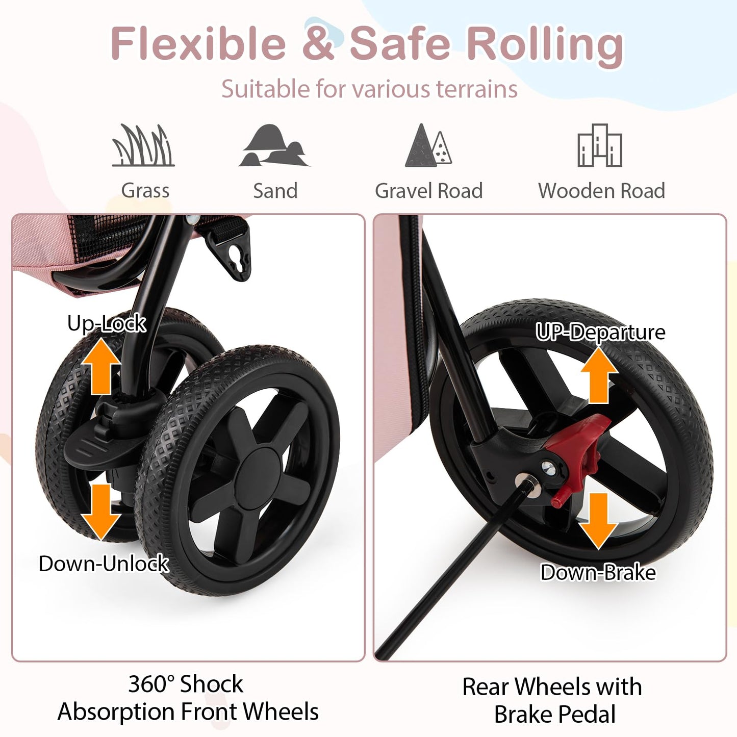 Giantex Double Pet Stroller with 2 Detachable Carrier Bags, Safety Belt, 4 Lockable Wheels, Folding Cat & Dog Stroller for Small Medium Pets, Cats Dogs Puppy Travel Strolling Cart (Pink)