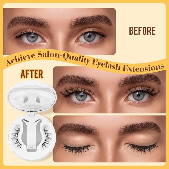 QUEWEL Magnetic-Eyelashes with Applicator, Upgrade 1 Pair Soft Magnetic Lashes, No Glue Needed Reusable Magnetic Eyelashes So Soft and Suitable for Beginners (Soft-Magnetic-A)