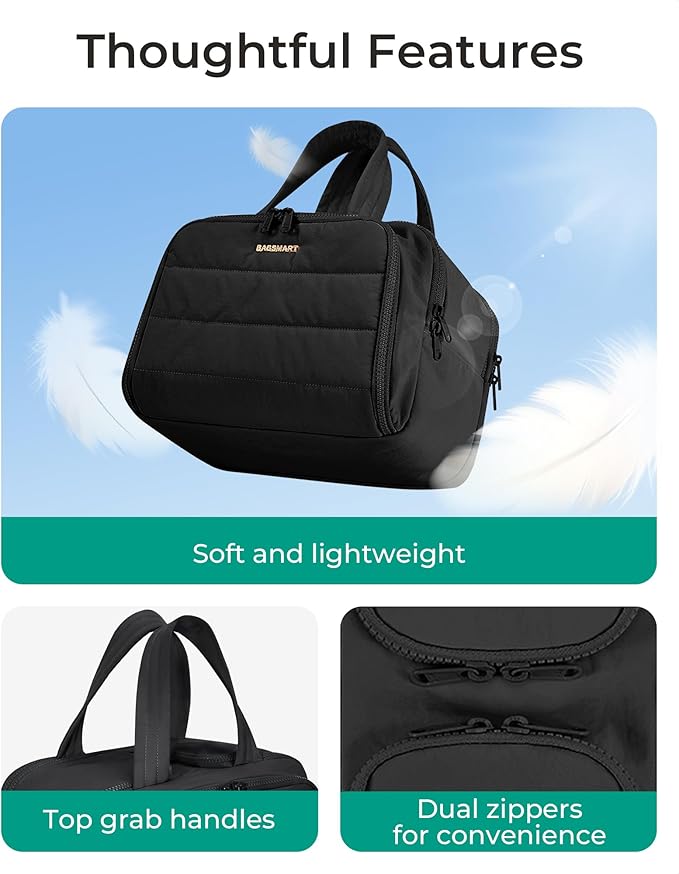 BAGSMART Travel Toiletry Bag, Crush Toiletry Bag for Women, Wide-open Puffy Toiletry Bags for Traveling, Large Travel Cosmetic Makeup Bag Organizer for Accessories,Toiletrie (Misty Teal)