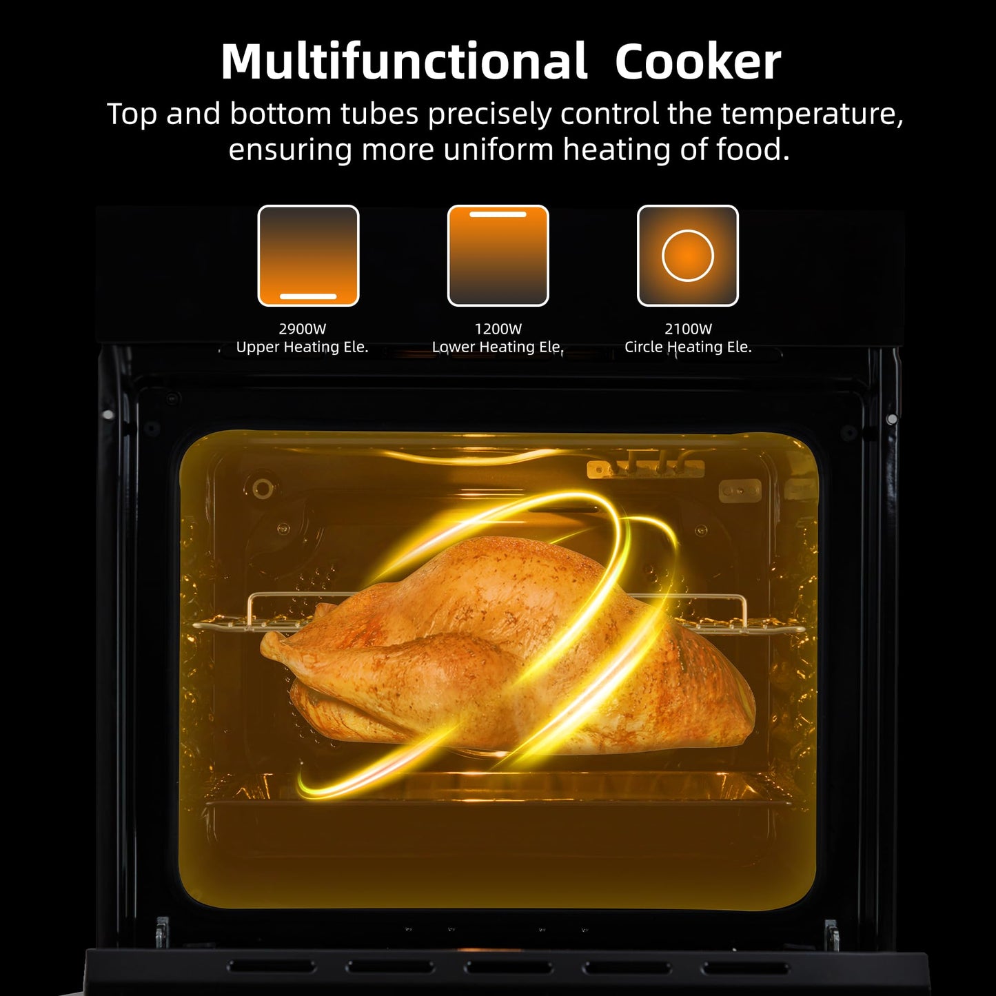 24 Inch Built-in Electric Single Wall Oven, 2.5 Cu.ft Stainless Steel Convection Oven with 8 Cooking Functions, Mechanical Knob Control, 500℉ Max Temperature, 3-Layer Tempered Glass Door