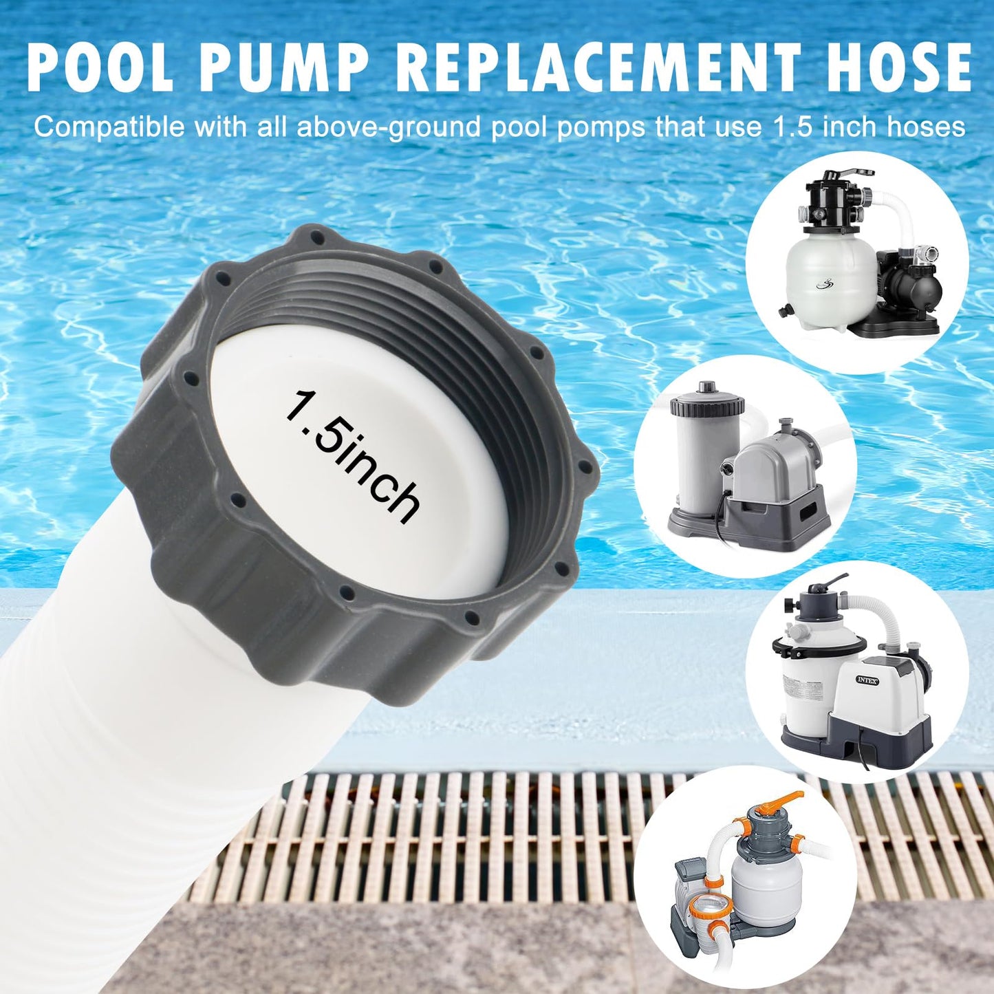 HOMNUTS Pool Hoses for Above Ground 1.5’’ Diameter 59" Long Accessory Swimming Pool Replacement Hose, 2 Pack Filter Pump Hose Compatible with Pump Models