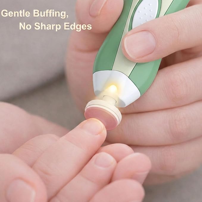 Fansidi Upgraded Electric Baby Nail File - Precise 4-Stage Baby Nail Trimmer for Newborn to Toddler Unisex, Safe & Gentle Nail Buffer with Soft LED Light & 18 Grinding Heads, Perfect Baby Shower Gift