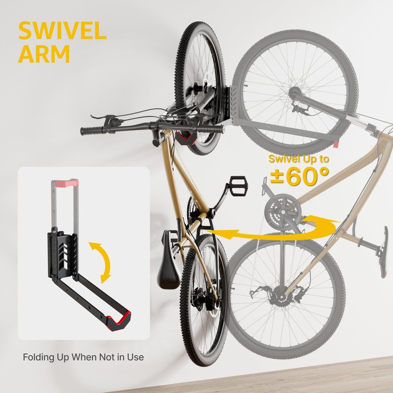 monTEK Swivel Bike Wall Mount, No Heavy Lifting Required Bike Wall Mount, Bike Hangers for Garage, Space-Saving Bike Rack Garage, Easy to Load and Unload, Bike Hanger Can Hold Up to 77 lbs