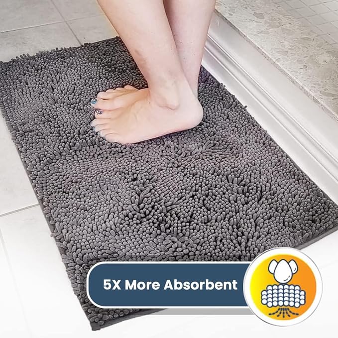 Muddy Mat® | Super Absorbent Door Mat Indoor, Microfiber Quick Dry Chenille Entryway Rug, Non-Slip Front Door Mat, Indoor Mats for Entryway, Machine Washable Pet Rug, Grey 36"x72"