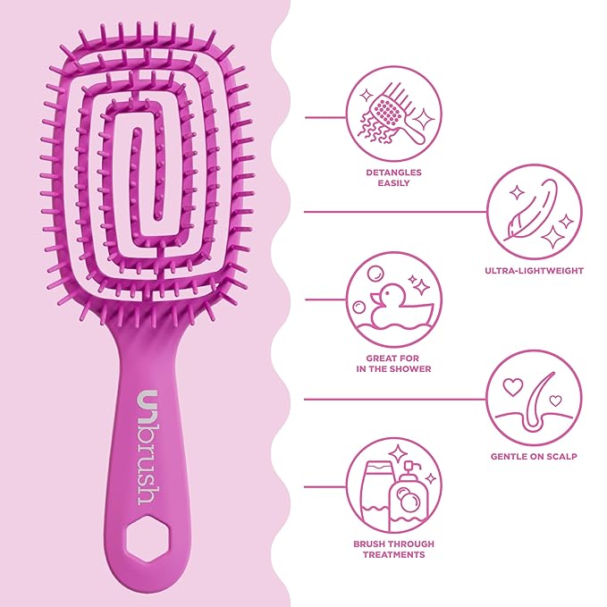 FHI Heat UNbrush Flex Detangling Brush — Ultra-Flexible, Pain-Free Hair Brush Detangler with DuoFlex Anti-Static Bristles for Removing Tangles, Massaging Scalp & Faster Styling - Pink
