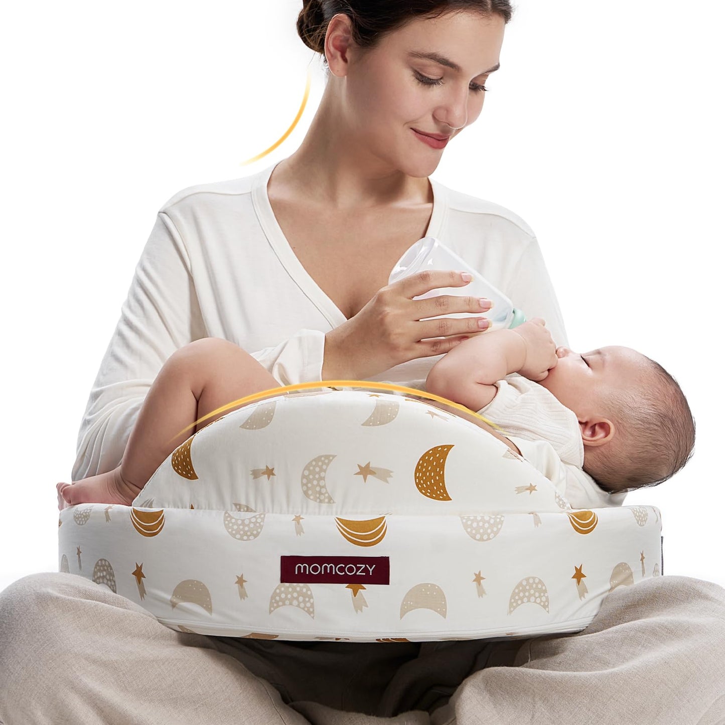 Momcozy Innovative Safety Guard Nursing Pillow - Firm & Springy Memory Foam - Stable, Ergonomic Support & Comfort - Wider Breastfeeding Cushion, Adjustable, Removable Cover, Baby Safety Certified