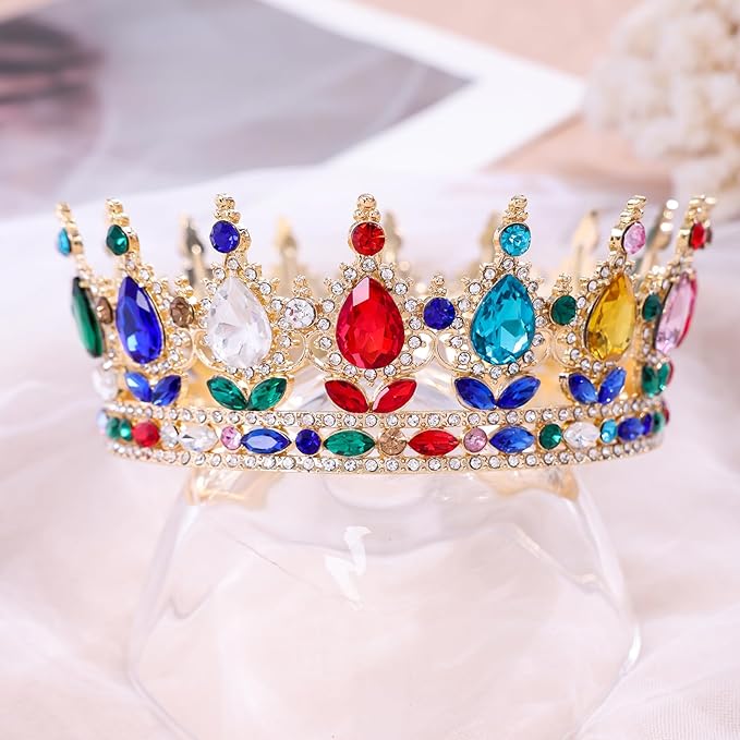 Multicolor Queen Crown for Women Crystal Tiara for Women Rhinestone Wedding Headband for Bride Hair Accessories for Costume Birthday Party Prom Gifts