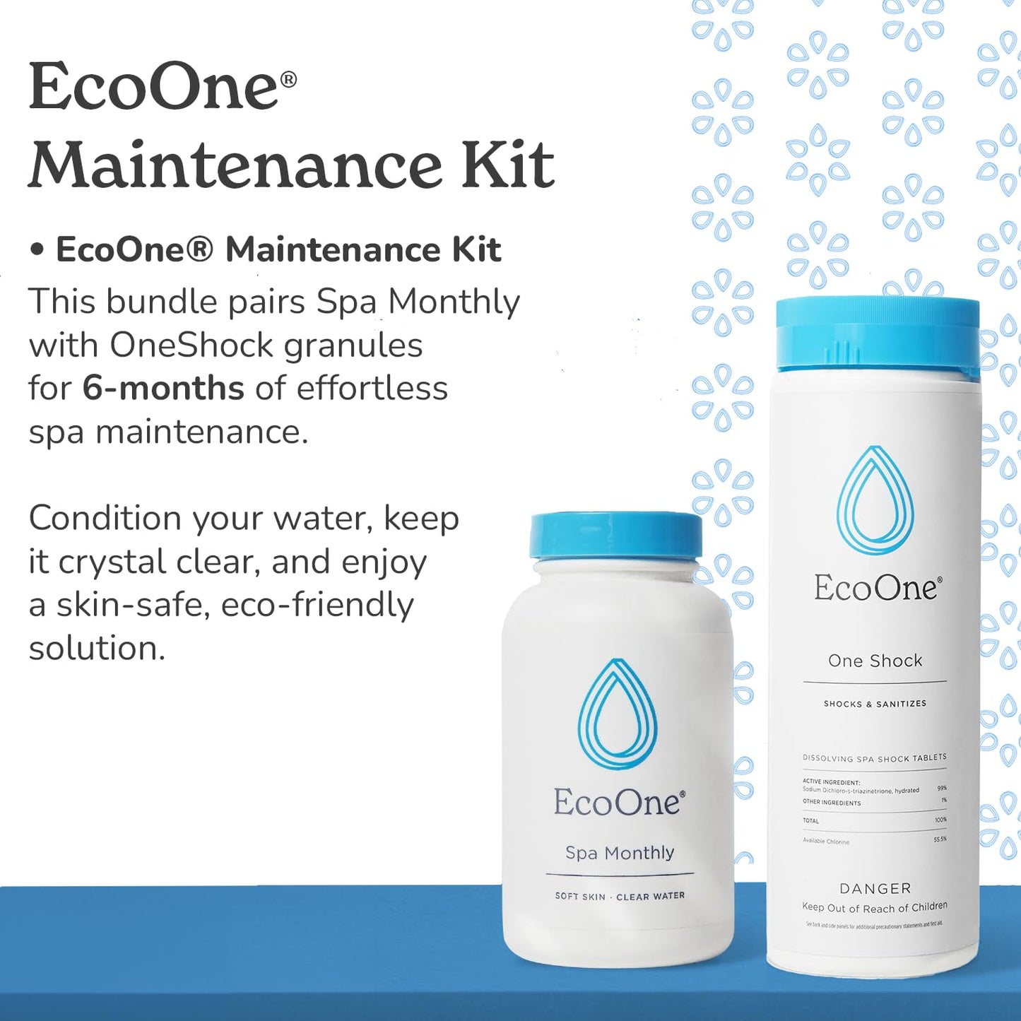 EcoOne Hot Tub Chemical Maintenance & Supply Kit | Spa Shock & Conditioner Kit | Contains Oneshock Chlorine Granular & SPA Monthly Conditioner | 6 Month Supply