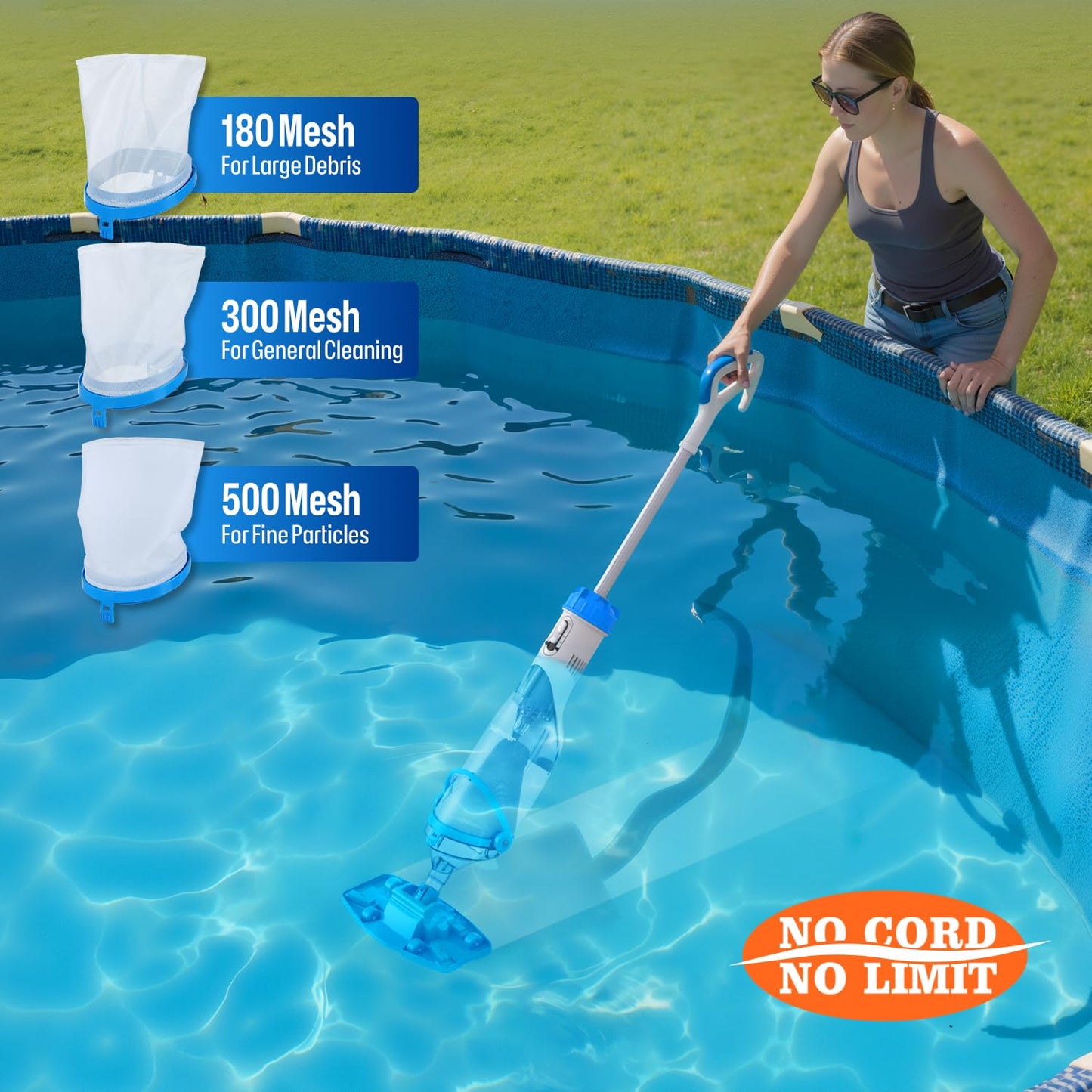 BIELMEIER Handheld Pool Vacuum with Telescopic Pole, Updated Swimming Pool Cleaner 19 GPM Powerful Suction, Cordless Pool Vacuum for Cleaning Above Ground Pools, Inground Pools, Spas, Hot Tubs
