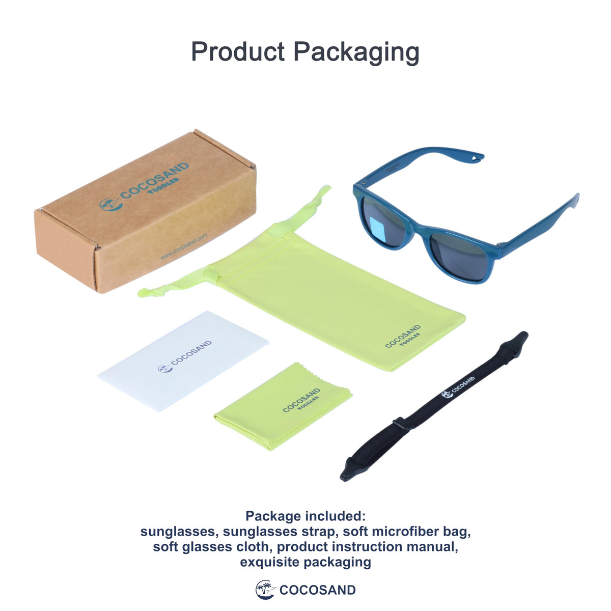 COCOSAND Toddler Baby Sunglasses with Strap Polarized Flexible Square Frame UV400 Protection for Kids Girl Boy Age 2-6, Navy Blue