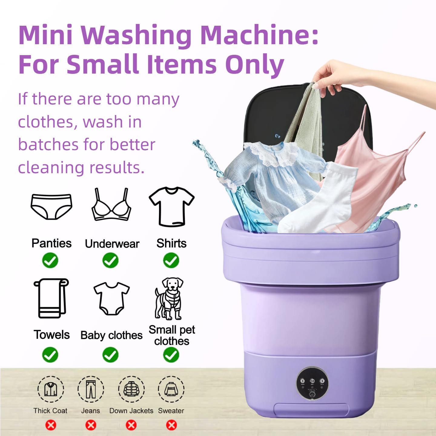 Portable Washing Machine,Mini Washer,16L Upgrade Mini Laundry Machine with Spin Basket,Deep Clean Baby Clothes,Underwear,Socks,Small Pet clothes; Ideal for RV, Dorm, Camping (Purple)