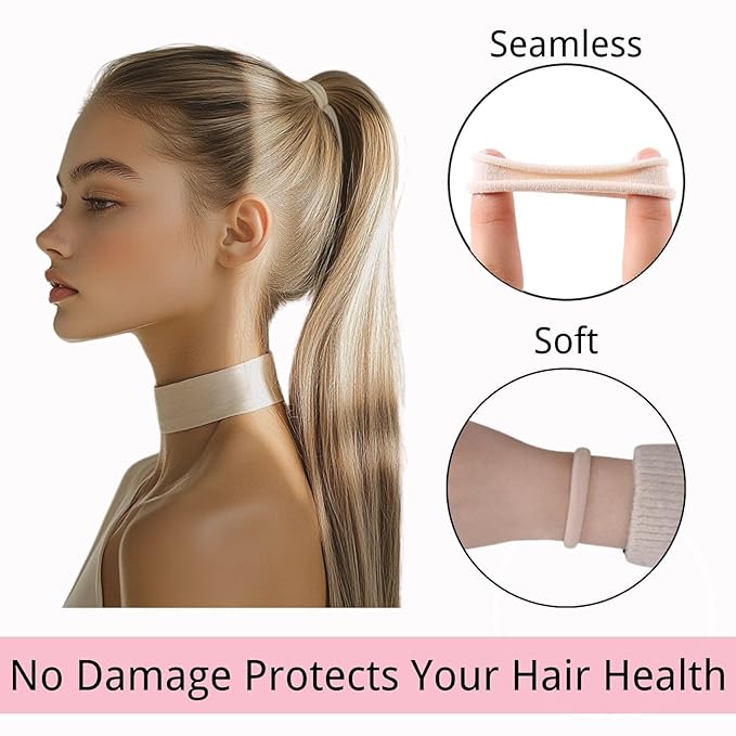 LuSeren 120PCS Soft Hair Ties for Women Ã¢ÂÂ No Damage Ouchless Nylon Hair Accessories, Seamless Fabric Ponytail Holders for Daily Use (Natural Colors)