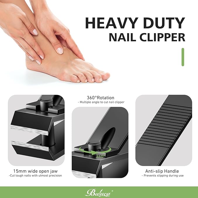 Heavy Duty Straight Blade Nail Clippers for Thick Toenails, Professional Stainless Steel Fingernail Toenail Clippers Trimmers - Thick Wide Jaw Toe Nail Clippings for Seniors, Men & Women (Black)