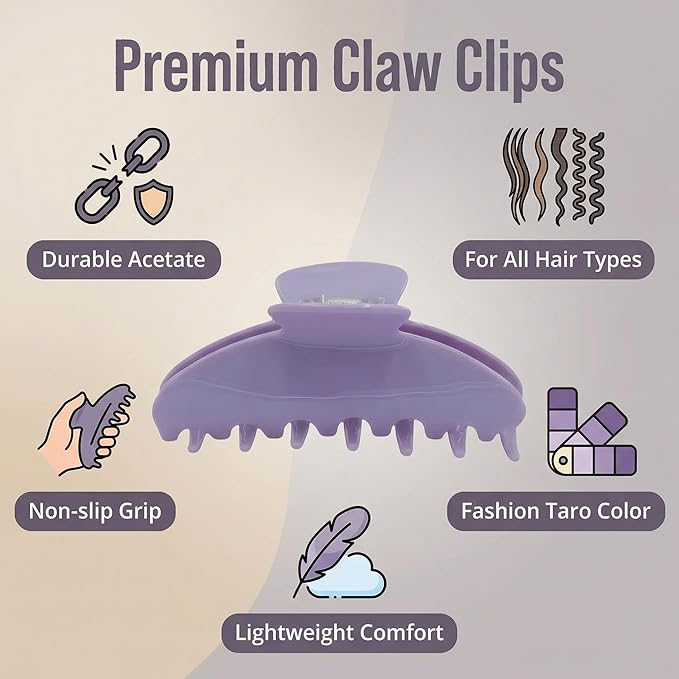 Durable Acetate Hair Clips - 4-Inch Taro color Claw Clips for Fine and Thick Hair (Taro color)