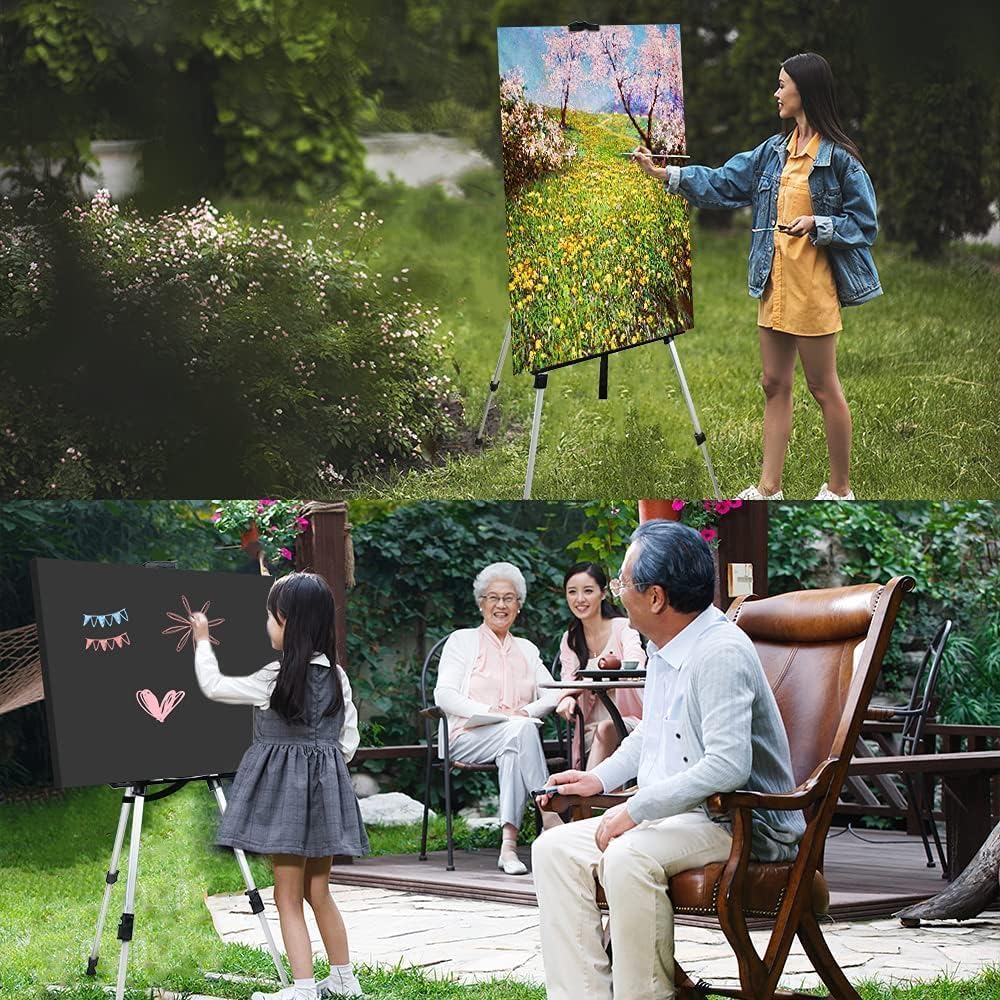 RRFTOK Art Painting Display Artist Easel Stand,Aluminum Metal Tripod Adjustable Easel for Painting Canvases Height from 17 to 66 Inch,Carry Bag for Table-Top/Floor Drawing and Displaying(3pack).