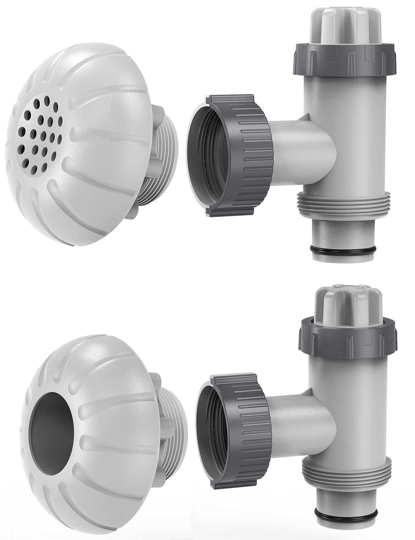 SUMMERBUDDY Above Ground Pool Parts, Replacement Pool Pump Part for Intex/Bestway/Coleman with Plunger Valve, 1.5" Outlet Strainer & Inlet Nozzle, Pool Hose Adapter for Intex Sand Pump (Grey)
