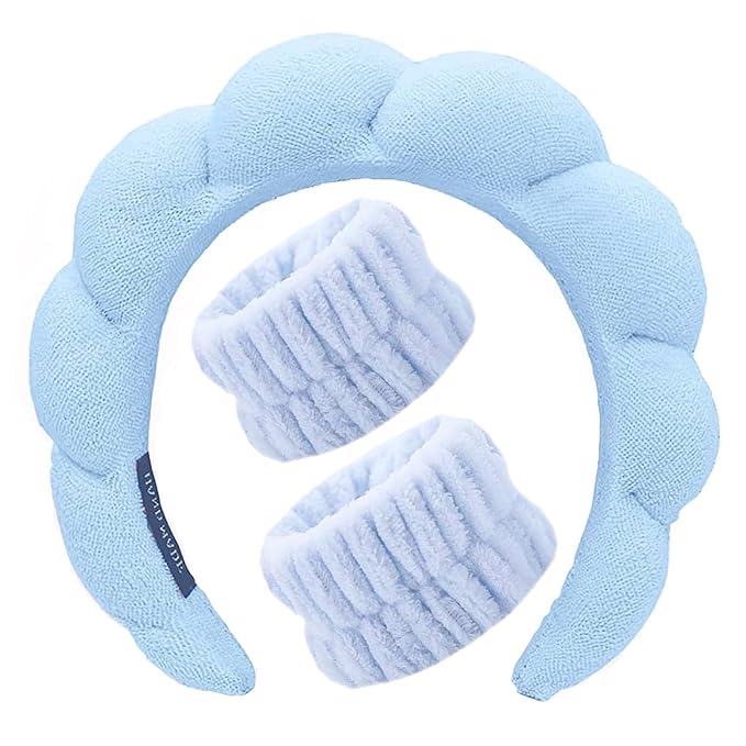 Spa Headbands for Washing Face Soft Puffy Bubble Headbands Wristband for Women Girls Makeup Skin Care Facial Beauty Shower Towel Hairband
