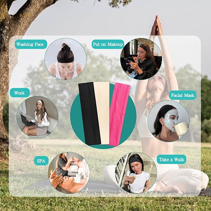 Headbands for Women Non Slip Head Bands for Women's Hair cute elastic womens headbands Soft Cotton Cloth Fashion floral headband for women for Daily Workout Sports Running Yoga