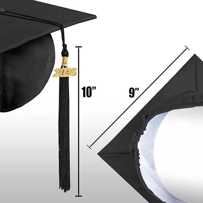 Graduation Cap with 2026 Tassel Year Charm Black Graduation Cap for High School & Bachelor