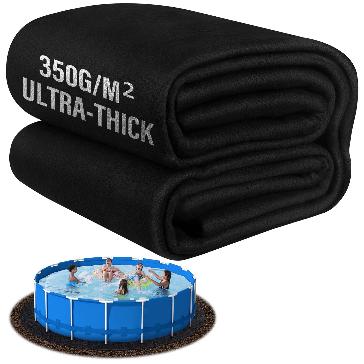 TIXANF 350G/M² Thicker 12FT Pool Liner Pad,Pre-Cut Heavy Duty Round Pool Liner Pad, Seamless Above Ground Pool Liner,Durable,Puncture Protection,Extend Liner Life Black