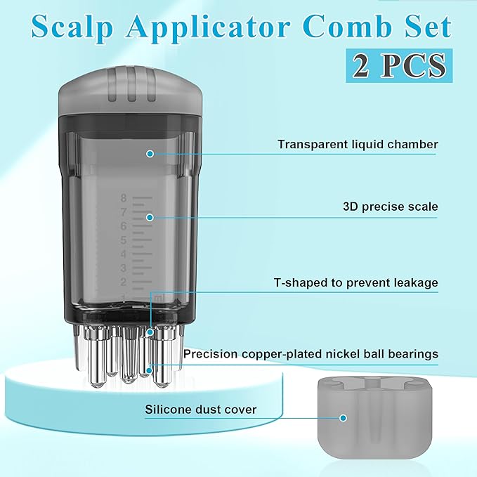 2 PCS Minoxidil Applicators with Cleaning Brush and Dropper, Anglecai Scalp Applicator Comb for Hair Oil Applicator Brush, Minoxidil Brushes for Scalp Applicator Comb for Hair Growth (Black+Blue)