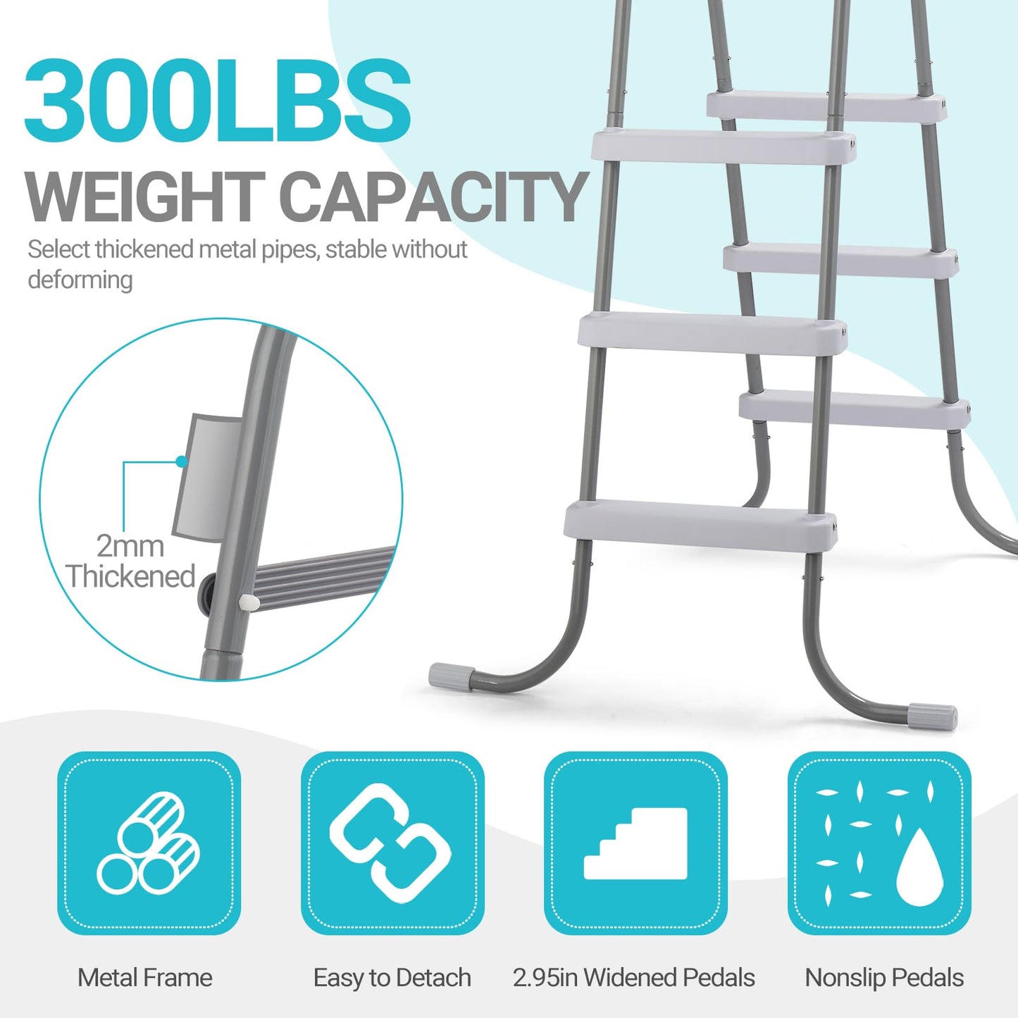 Outvita Above Ground Pool Ladder, 3-Step Steel A-Frame Swimming Pool Stairs for 42" High Wall, 300 lbs Capacity Entry/Exit Steps with Secure Non-Slip Sturdy Wide Step