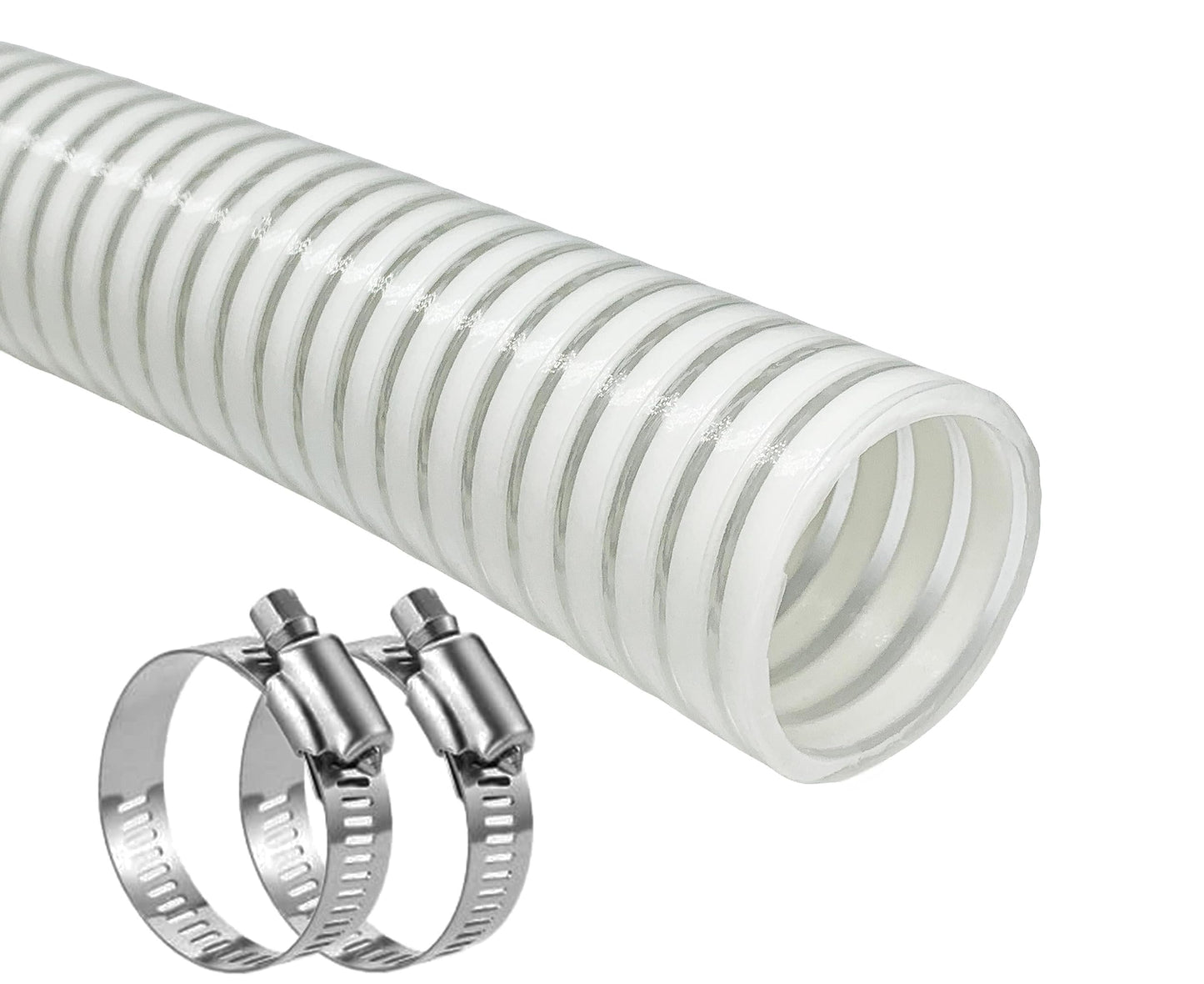 1 1/2 "-12 Ft Pool Filter Pump Connection Hose Premium Kink Free PVC Swimming Replacement Tube for Above Ground Pools, Includes 2 Hose Clamps and Can Be Cut as Needed