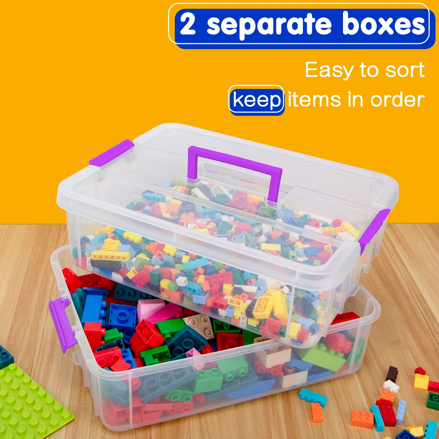 TERGOO 2 Layer Plastic Storage Containers with Lids, Multipurpose Clear Stack & Carry Box, Portable Craft Organizers and Storage Bin for Organizing Art & Craft, Sewing, Makeup, Nail Supplies (Purple)