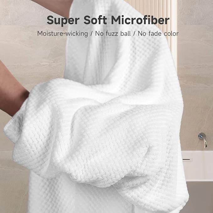 Umisleep Extra Large Microfiber Hair Towel for Women Curly, Long, Thick Hair, 2 Pack Ultra Absorbent Hair Drying Towel Wrap, Super Soft Anti Frizz Hair Turban with Elastic Loop (White, Pink)